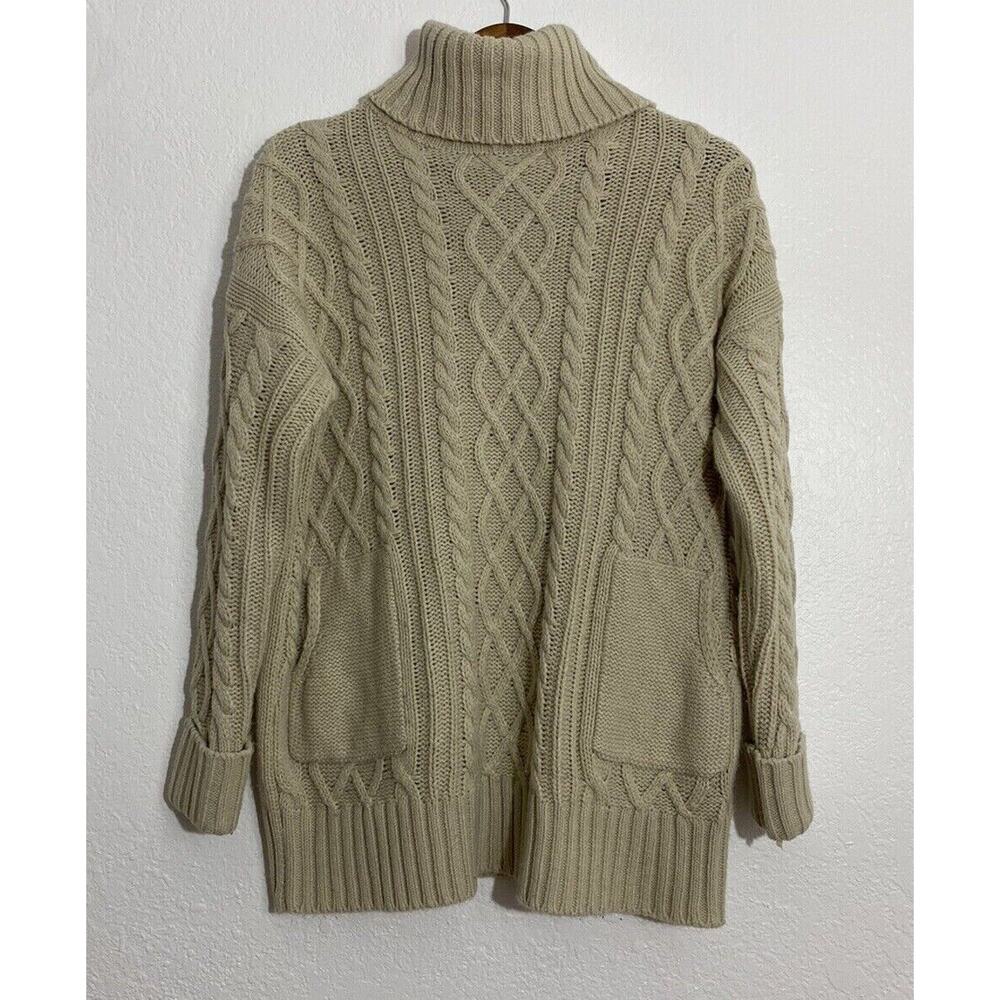 Promesa Size M Women Beige Cable Knit Turtleneck Sweater Pocket Cottagecore